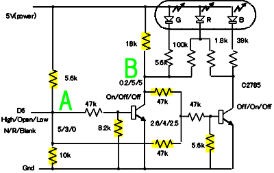 3�F�t���J���[LED�Ő΂ƞ�F�̉�H(1pin)