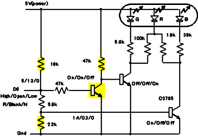 3�F�t���J���[LED�Ő΂ƞ�F�̉�H(1pin)