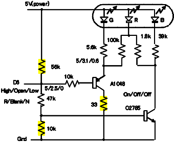 3�F�t���J���[LED�Ő΂ƞ�F�̉�H(1pin)